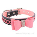 co-friendly colorful rhinestone bowtie leather dog collar